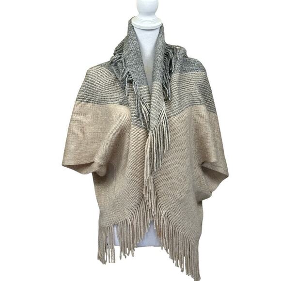 Do Everything in Love sweater/shawl, tan/gray, one size, bohemian, layering - Picture 1 of 4